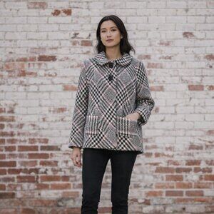 Preppy Tweed Houndstooth Pea Coat Classic Academic Style Size 12